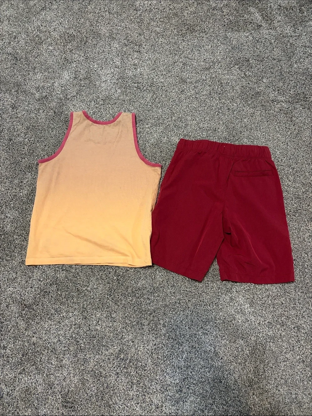 Boys Old Navy Orange Ombre Tank Top with Red Trim and Red Shorts Size 8